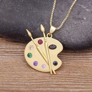 Painting Plate Pendant Art Necklace Gift For Artist 17”+1”